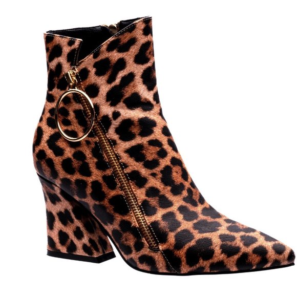 Womens Fashion Vintage Brown Black Leopard Print Party Ankle Flat Boot With Ring - Picture 1 of 8
